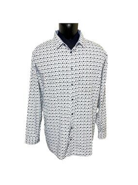 SOUL Of London White Blue Motorcycle Button Down Shirt Modern Long Sleeve Sz 2XL